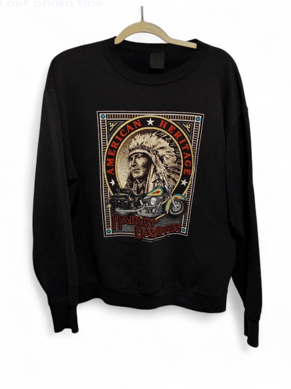 Harley-Davidson Black Crewneck with Vintage Multi-Color Graphic